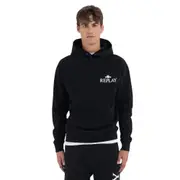 Replay Mens Crew Fleece Archive Logo Hoodie w/ Button Collar Black