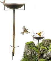 Uoqpty Garden Bird Bath - Outdside Standing Metal Bird Bath | Antiqued Water Bowl Feeder, Statue Decoration for Courtyard Bee Parrot Hummingbird Parakeety