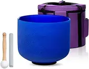 SOUNDELLO 10 inch Indigo A Note Third Eye Chakra Quartz Crystal Singing Bowl, for Healing Mindfulness Meditation Yoga Sound Baths, with Rubber Mallet O-ring