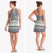 NWT Athleta Printed Go Anywhere Halter Dress 4 Olive Navy Featherweight Stretch
