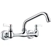 Chrome Commercial Sink Faucet with 8Inch Swivel Spout 8 Center 2 Handle Wall Mou