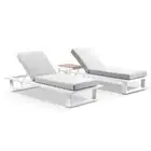 Arcadia Aluminium Sun Lounge Set In White W/ Teak Slide Under Side Table