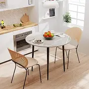 Kitchen Dining Table Marble Tabletop: Round 80cm Modern Sintered Stone High Gloss Grey Marble Top Dinner Tables 2 Seater with Tapered Metal Legs for Dining Room Coffee Shop Restaurant