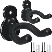 LALAOKS Guitar Hanger Wall Mount 2 Pack Hook Metal Holder Black for