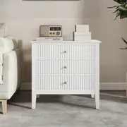 Zara Fluted WIDE 3 Drawer Bedside Table - White