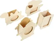 SHINEOFI 4pcs DIY Photo Frame Pen Pot Wooden Cartoon Coloring Desktop Storage Pot