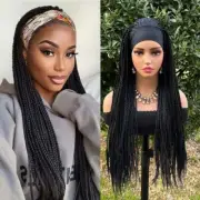 Ombre Brown Long Headband Box Braids Wig Braided African Dreadlock Wig