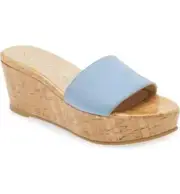 Stuart Weitzman Summer Sandal Womens US 9 Blue Leather Slip-On Wedge Heel KHD860