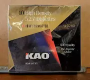 KAO Formatted IBM High Density DS HD 10 Count 5-1/4" 5.25" Diskettes Disks New