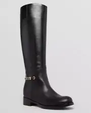 Salvatore Ferragamo Nando Chain Trimmed Flat Leather Riding Boot Black Size 8 M
