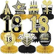 Black Gold Birthday Party Decorations - 9 Pieces Honeycomb Centerpieces for Table, Cheers to 18th 30th 40th Birthday Supplies (18)