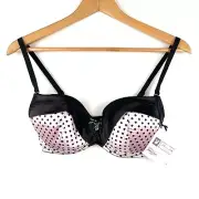 Playboy Dollbaby Bra Size 12DD Pale Pink Black Diamond Print Satin Padded New