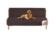 Sofa Slipcover Water Resistant Sofa Cover Reversible Quilted Armless Furniture Protector with Elastic Straps-Brown