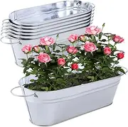 Tinsky 6PCS Galvanized Oval Planters Tub Metal Galvanized Buckets with Handles Pail Floral Pot for Outdoor Party Weddings Events Gift Home Bar Decor Galvanized Beverage Tub (11.42 x 3.94 x 2.99 Inch