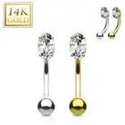 14K Solid GOLD Oval Gem Curve Bar Eyebrow Ring Ear Rook Snug Helix Daith Stud