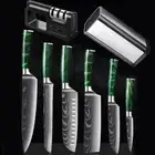 8PC Japanese Kitchen Knife Set Laser Damascus Pattern Chef Knife Block sharpener