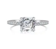 Sterling Silver 925 CZ Asscher Cut Hidden Halo Pavé Engagement Ring 4-10