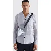 Mens Silver Metallic Debossed Pattern Smart Box Bag