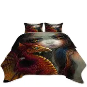 Beautiful Maiden with Her Golden Eyed Dragonling Coverlet