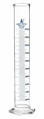 Eisco Labs 2000ml Graduated Cylinder, Class B - Blue Graduations, Hexagonal Base