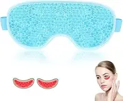 Cooling Ice Face Eye Mask Set, GeeRic Gel Face Mask+Cold Under Eye Patches Soft Plush Lining Adjustable Strap Reusable Frozen Compress Relieve Puffiness/Dark Circles/Headaches/Migraines/Stress