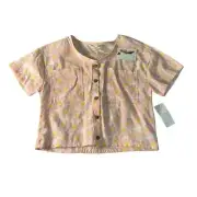 Jessica Simpson Floral Button-Up Top, Short Sleeve Shirt, XL(12)