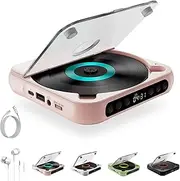 Portable Bluetooth CD Player, Flownwing CD Player, Home Rechargeable Compact Players, Built-in HiFi Speaker, with Timer (Pink)