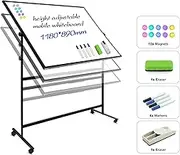 HAND IN HAND Mobile Whiteboard, 1180x890mm, Height Adjustable 360 Degrees Rolling Double Sided Dry Erase Board, Magnetic White Board on Wheels, Portable Easel with Stand, White Board on Rolling Wheels