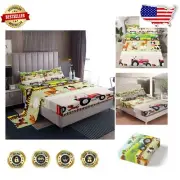 Colorful Cartoon Animal Print Fitted Sheet Set - Twin Size for Boys & Girls