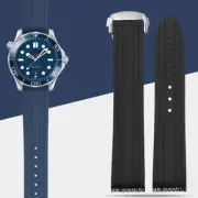20mm Curved Blue Rubber Silicone Strap for Omega Seamaster 300 AT150 Curved End