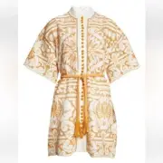 NWT Zimmerman Violet Embroidered Mini Dress Sheer Belted Mustard Yellow Size 8