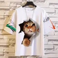 在飛比找ETMall東森購物網優惠-3D立體休閑五分袖貓咪學生t恤