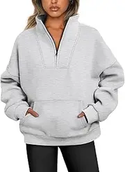 [Jhsnjnr] Women's Quarter Zip Jumpers Fleece Lined Pullover Sweater Tops Plain Oversized Sweatshirts