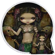 Danse Macabre Tribal Fusion Girl and Skeletons Round Beach Towel
