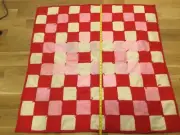 Quilt Handmade machine sewn patchwork 42" square tied red back red pink white