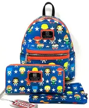 Loungefly DC Comics JUSTICE LEAGUE CHIBI CHARACTERS Mini Backpack~Wallet~Pouch