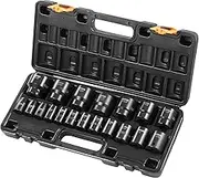 VEVOR Impact Drive Socket Set 1/2 Inches 19 Piece Impact Sockets SAE, Standard Socket Assortment, (3/8 Inches to 1-1/2 Inches) 6-point Hex Sockets
