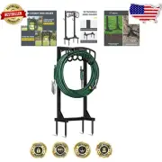 Heavy Duty Garden Hose Holder with 4 Spikes & 2 Tool Hooks - Rustproof Design