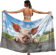 [RPLIFE] Funny Pig Sarong Beach Swimsuit Cover Up, Summer Swimsuit Sarong Long, Large, Funny Pig, Medium