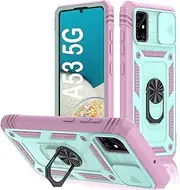 [PASNEW] for Galaxy A53 5G Case,Metal Kickstand & Slide Camera Cover,Military Grade Heavy Duty Full Body Multi-Layer Shockproof Hard Shell for Samsung A53,6.5 inch,Green Pink