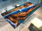 Natural Wooden Epoxy Blue Dining Table Tops Handmade Furniture Console Bar Desk