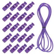 20 Pcs Double Hole Cord Locks with Elastic Cord, Purple
