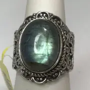 Malagasy Labradorite Ring (Sz6) TGW 10.17cts Artisan Crafted Elongated
