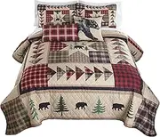 Donna Sharp Full/Queen Bedding Set - 3 Piece - Forest Point Bear Design Lodge Quilt Set with Quilt and Two Standard Pillow Shams - Fits Queen Size and Full Size Beds - Machine Washable