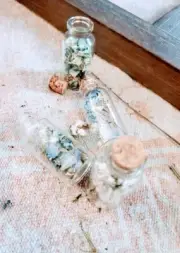 1ml vial clear glass bottle with blue hydrangea flowers