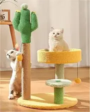 Cat Tree 67cm Tall Cactus Cat Tower with Hanging Ball Scratching Posts Unique Cute Kitten Claw Scratcher Cat Tower with Soft Perche and Fully Wrapped Sisal Scratching Post for Indoor Cats Kittens (B)