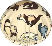 Hairy Ferret Print Various Activities Shower Cap Reusable Soft And Lightweight Bath Hair Cap Long Hair