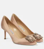 [Manolo Blahnik] Manolo Blahnik Hangisi 70 embellished satin pumps AU 4.5 brown
