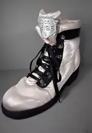 CHANEL 40 Pink Black Coco Neige Puffy Winter Short Boots Ankle Booties Flats NEW