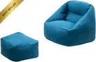 Bean Bag Chair Cover No Filler with Armrest & Ottoman Extra Large Lounger Blue